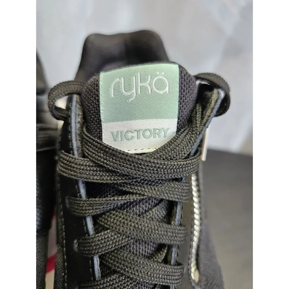Ryka Victory Leather Wedge Sneaker Side Zip Black Women US 5M Platform Shoes NIB
